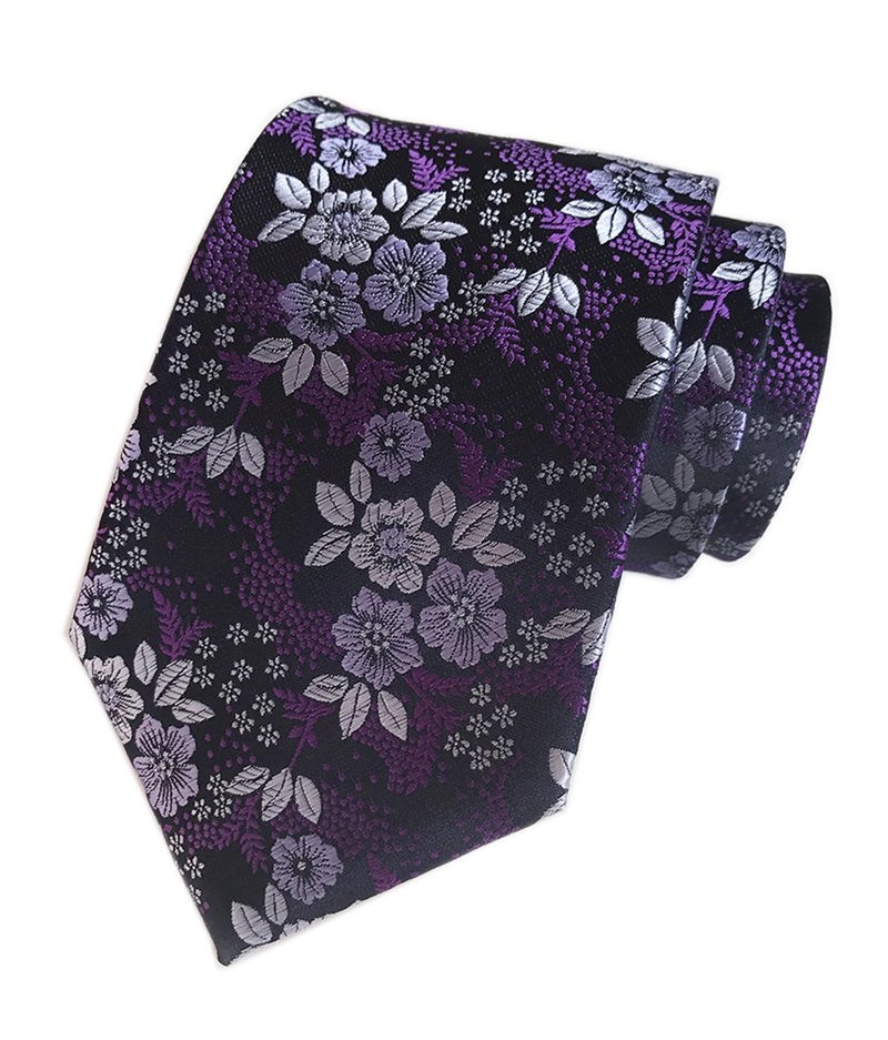 Elfeves Men's Classic Violet Dark Purple Silk Ties Jacquard Woven Dress Business Necktie - Image 2